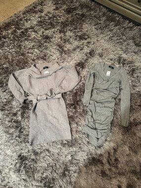 Akira NWT Two Gray Knit Dresses - Long Sleeve Ribbed & Ruched Styles